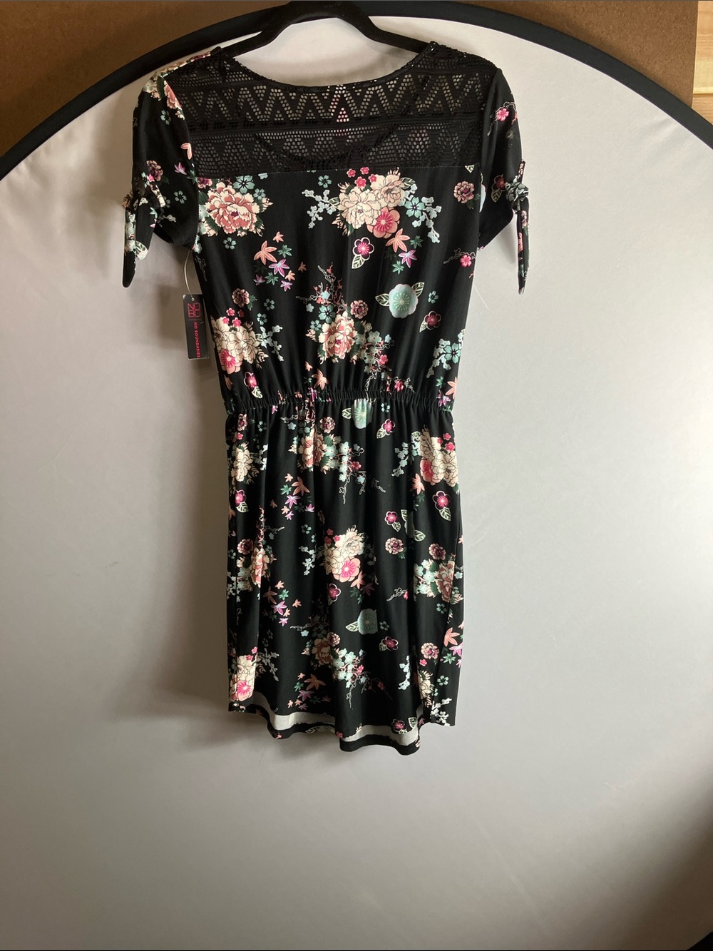 No Boundaries Black Floral Tie-Waist Mini Dress - Picture 8 of 9